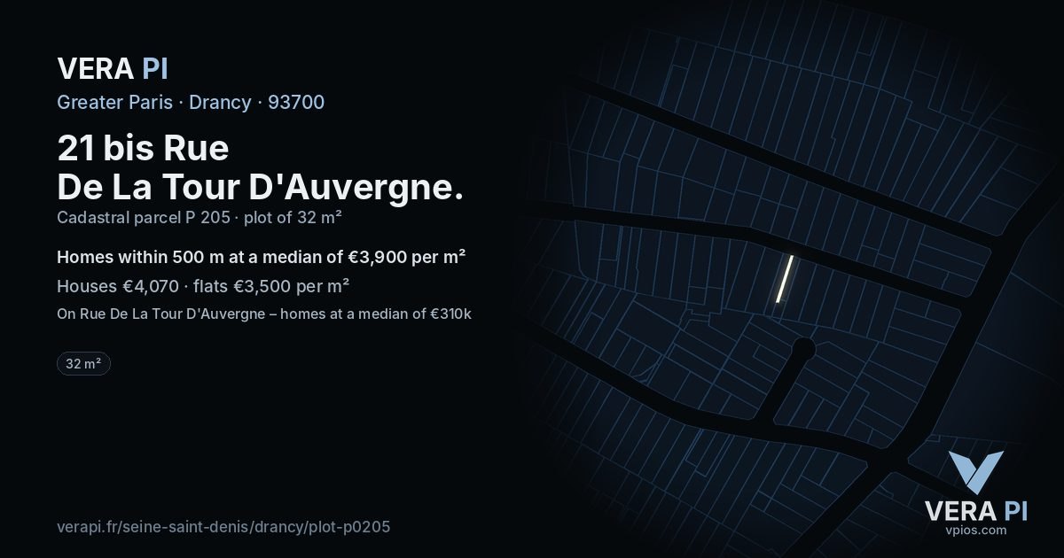 21 bis Rue De La Tour D'Auvergne, Drancy at night – the plot lit, the parcels around coloured by the prices near them
