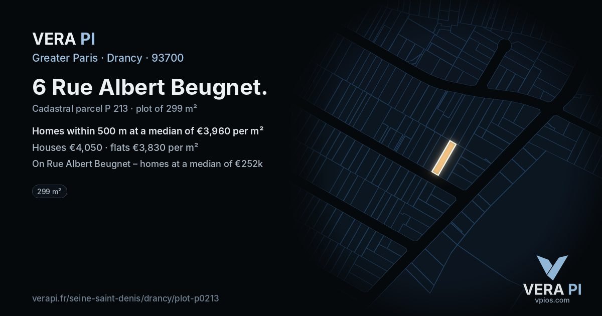 6 Rue Albert Beugnet, Drancy at night – the plot lit, the parcels around coloured by the prices near them