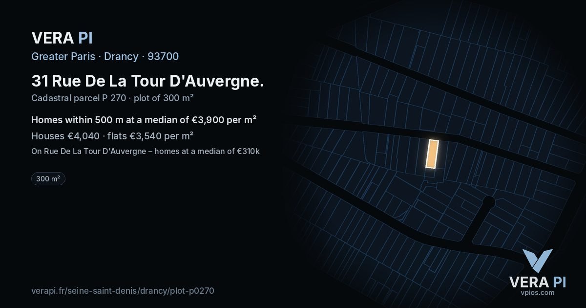 31 Rue De La Tour D'Auvergne, Drancy at night – the plot lit, the parcels around coloured by the prices near them