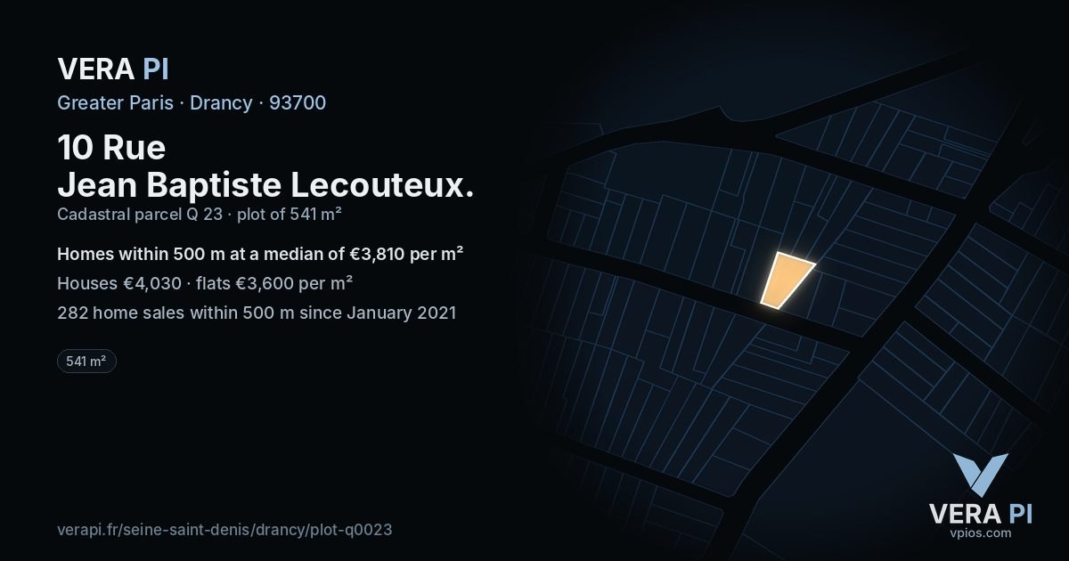 10 Rue Jean Baptiste Lecouteux, Drancy at night – the plot lit, the parcels around coloured by the prices near them