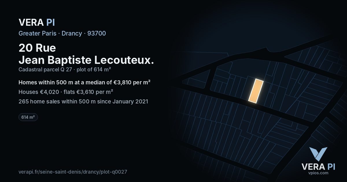 20 Rue Jean Baptiste Lecouteux, Drancy at night – the plot lit, the parcels around coloured by the prices near them