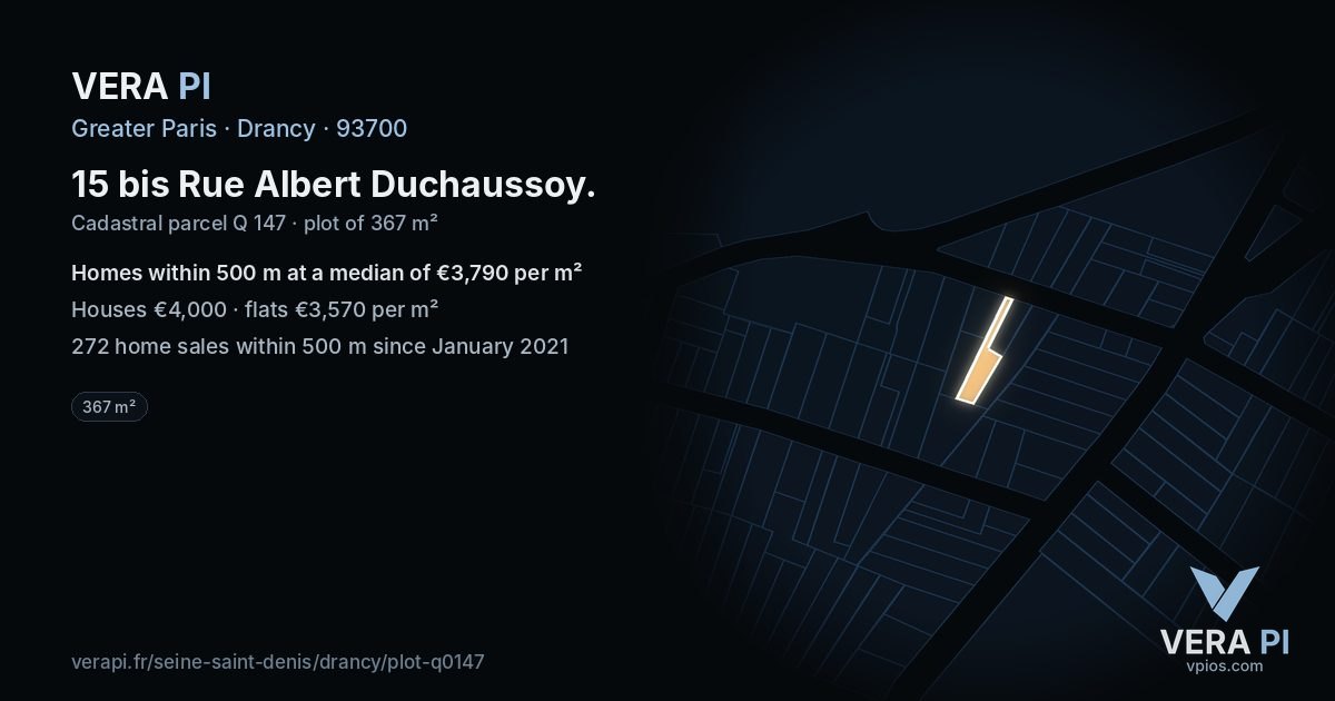 15 bis Rue Albert Duchaussoy, Drancy at night – the plot lit, the parcels around coloured by the prices near them