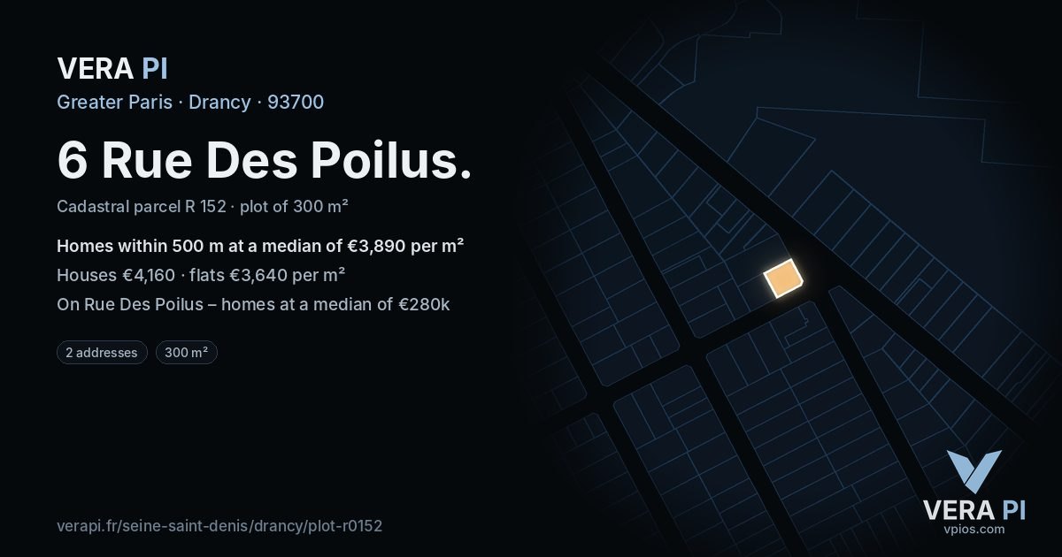 6 Rue Des Poilus, Drancy at night – the plot lit, the parcels around coloured by the prices near them