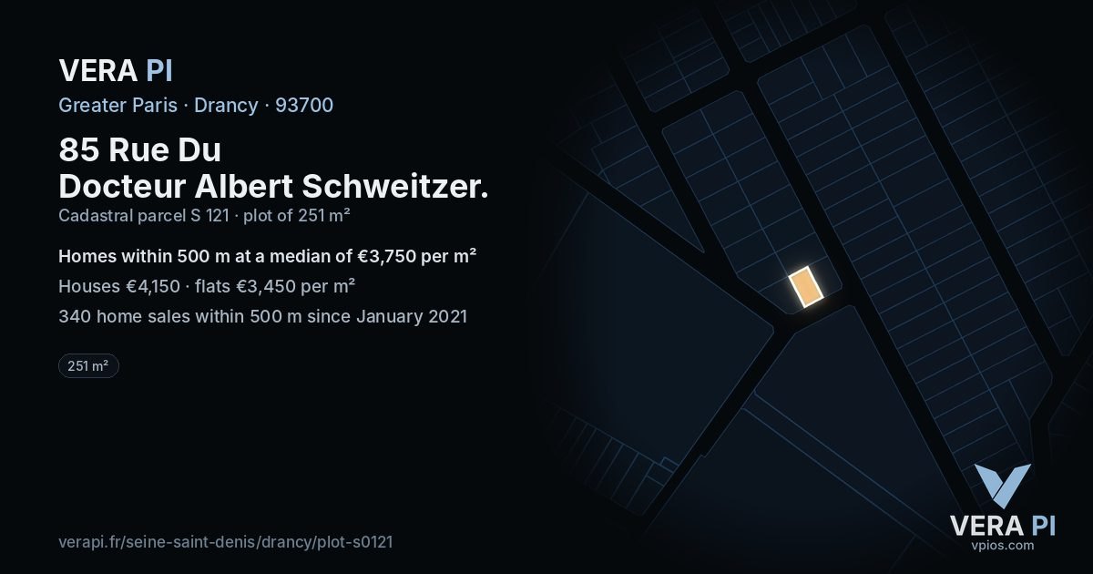 85 Rue Du Docteur Albert Schweitzer, Drancy at night – the plot lit, the parcels around coloured by the prices near them