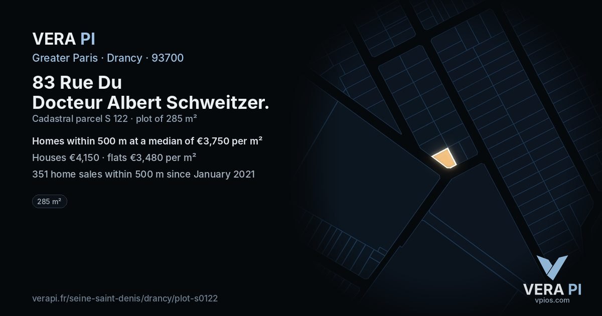 83 Rue Du Docteur Albert Schweitzer, Drancy at night – the plot lit, the parcels around coloured by the prices near them