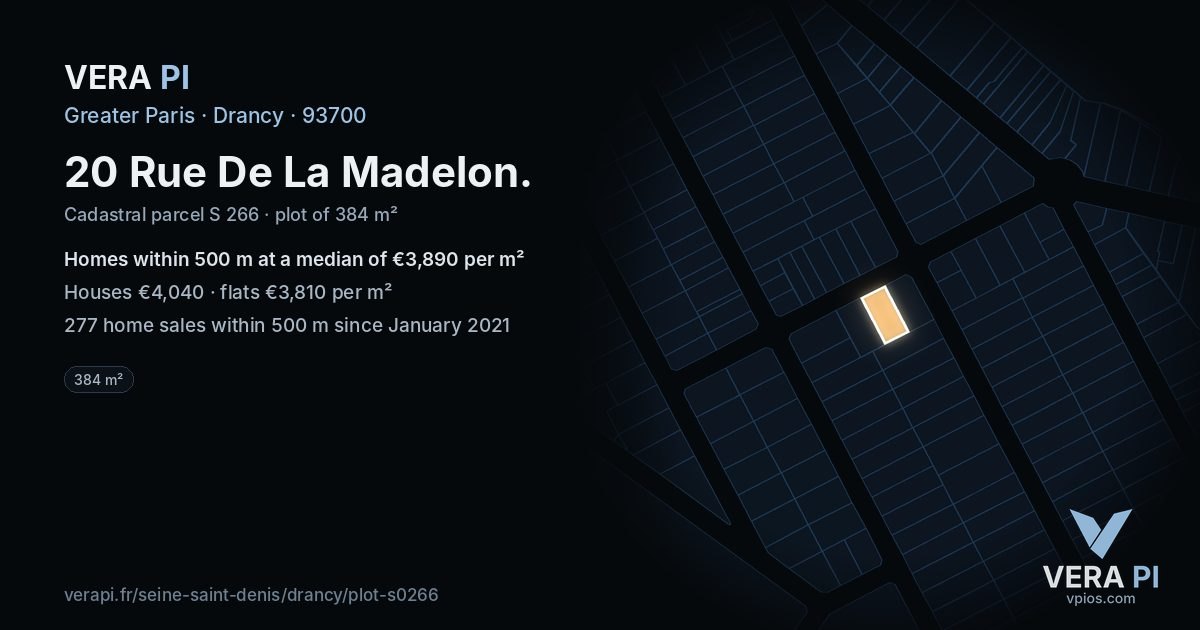 20 Rue De La Madelon, Drancy at night – the plot lit, the parcels around coloured by the prices near them