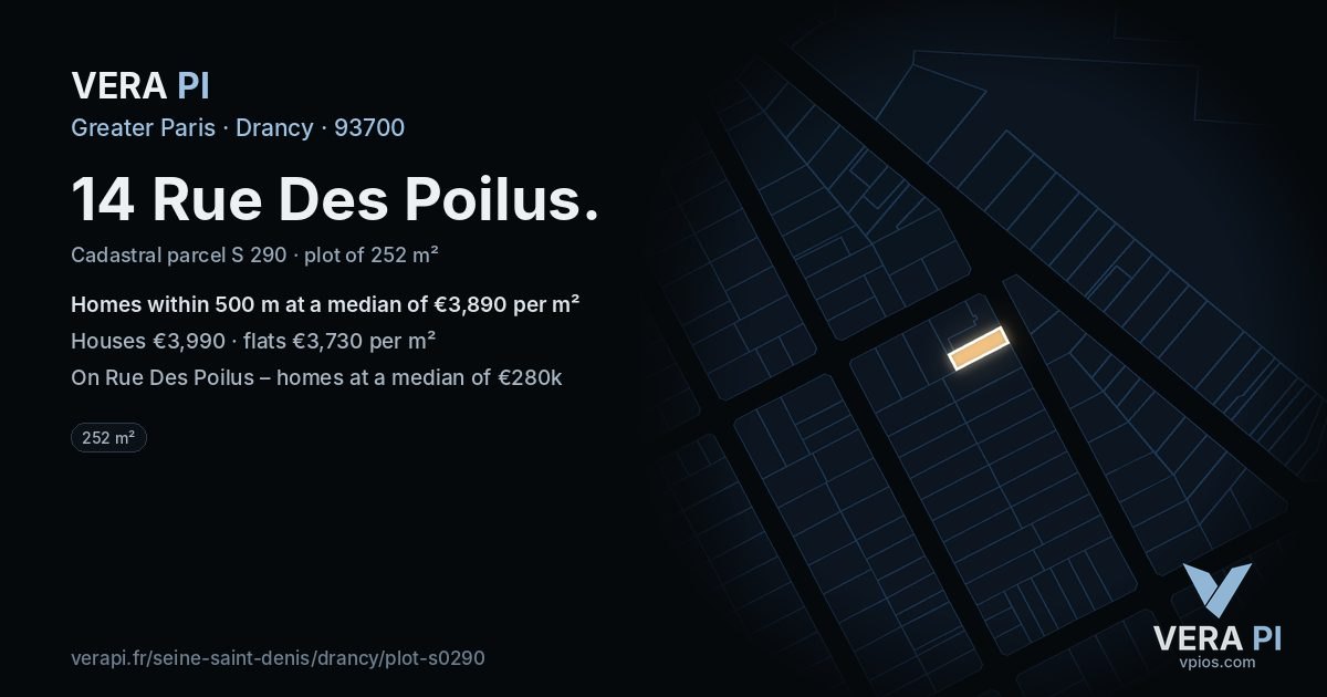 14 Rue Des Poilus, Drancy at night – the plot lit, the parcels around coloured by the prices near them