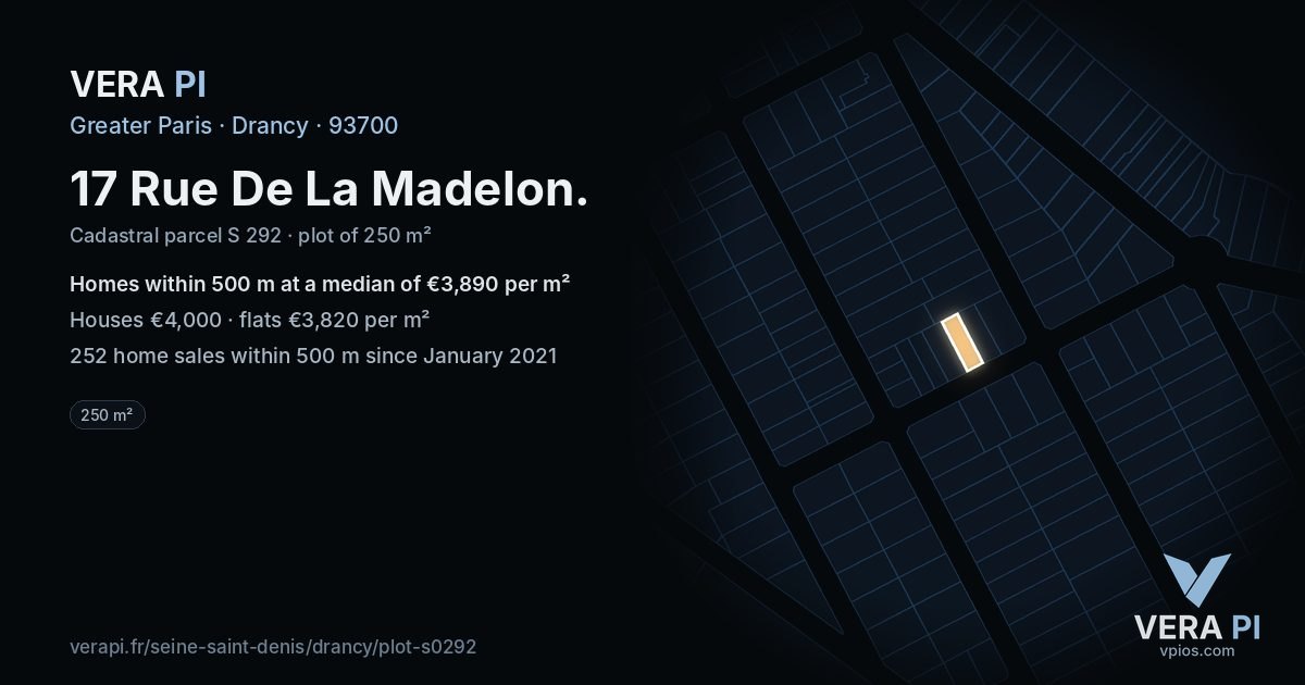 17 Rue De La Madelon, Drancy at night – the plot lit, the parcels around coloured by the prices near them