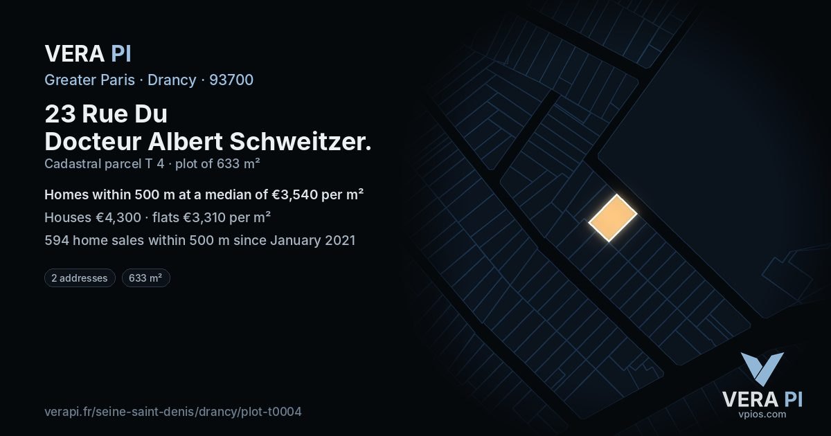 23 Rue Du Docteur Albert Schweitzer, Drancy at night – the plot lit, the parcels around coloured by the prices near them