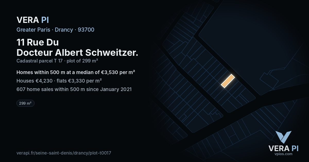 11 Rue Du Docteur Albert Schweitzer, Drancy at night – the plot lit, the parcels around coloured by the prices near them