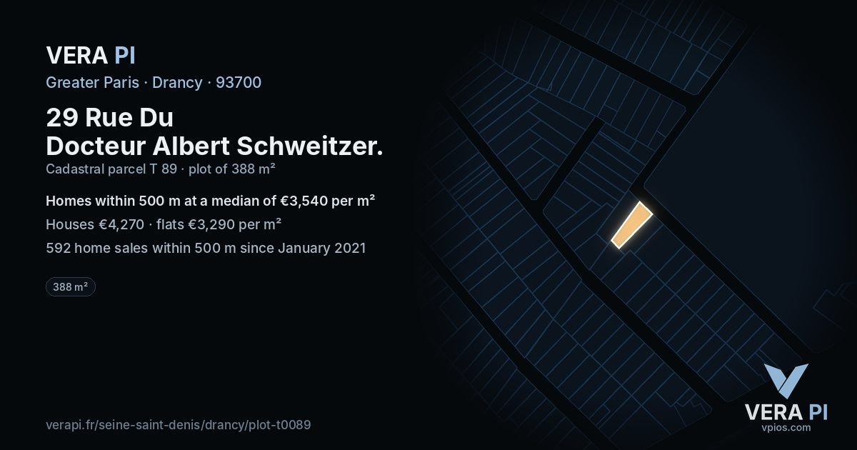 29 Rue Du Docteur Albert Schweitzer, Drancy at night – the plot lit, the parcels around coloured by the prices near them