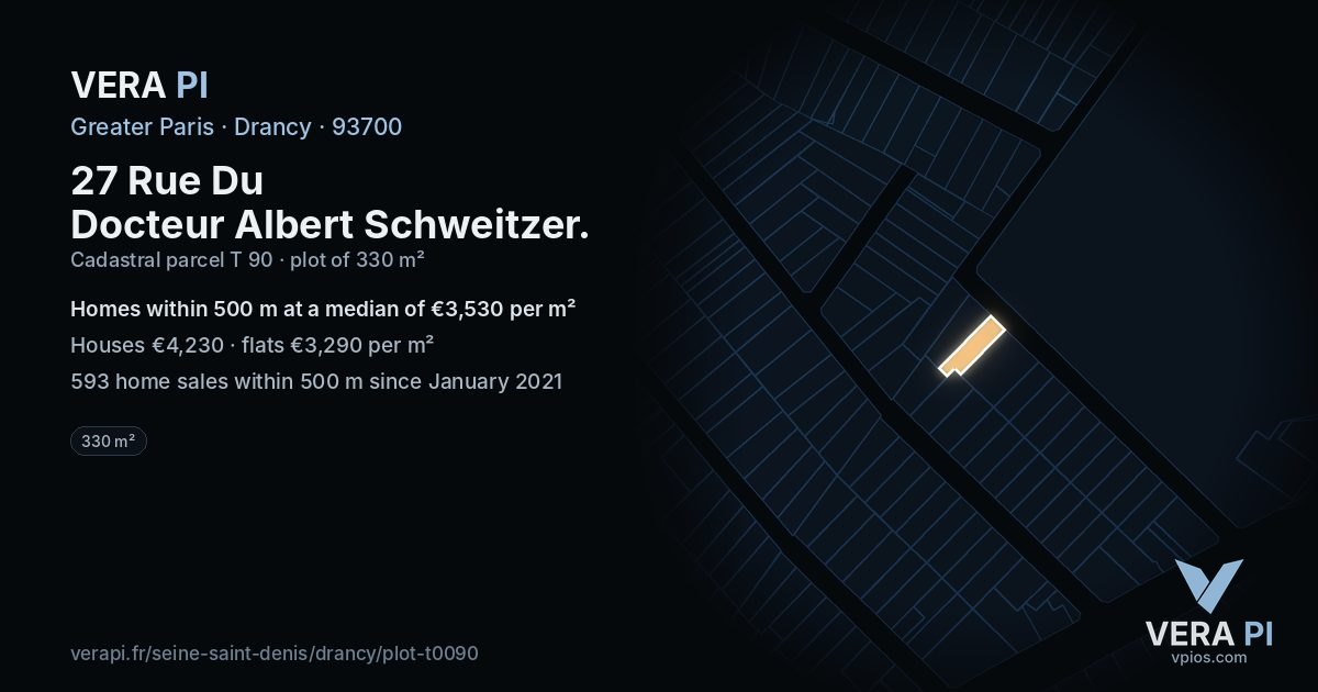 27 Rue Du Docteur Albert Schweitzer, Drancy at night – the plot lit, the parcels around coloured by the prices near them
