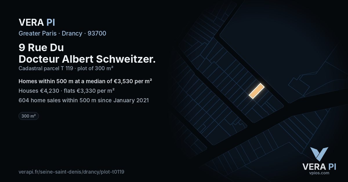 9 Rue Du Docteur Albert Schweitzer, Drancy at night – the plot lit, the parcels around coloured by the prices near them