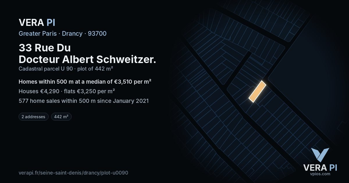 33 Rue Du Docteur Albert Schweitzer, Drancy at night – the plot lit, the parcels around coloured by the prices near them