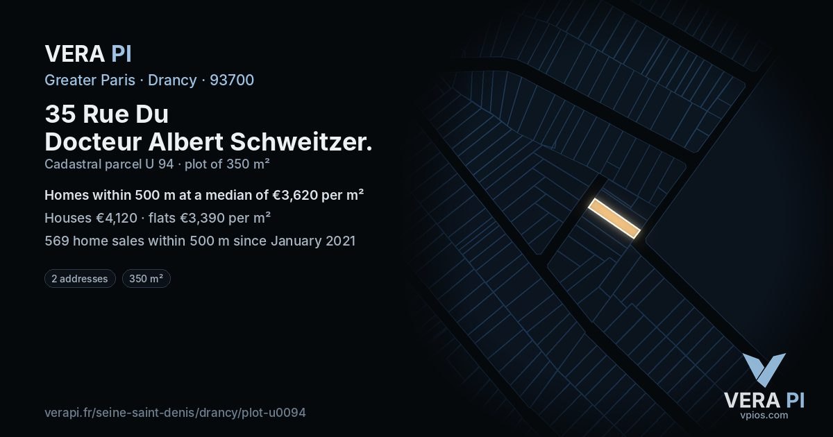 35 Rue Du Docteur Albert Schweitzer, Drancy at night – the plot lit, the parcels around coloured by the prices near them