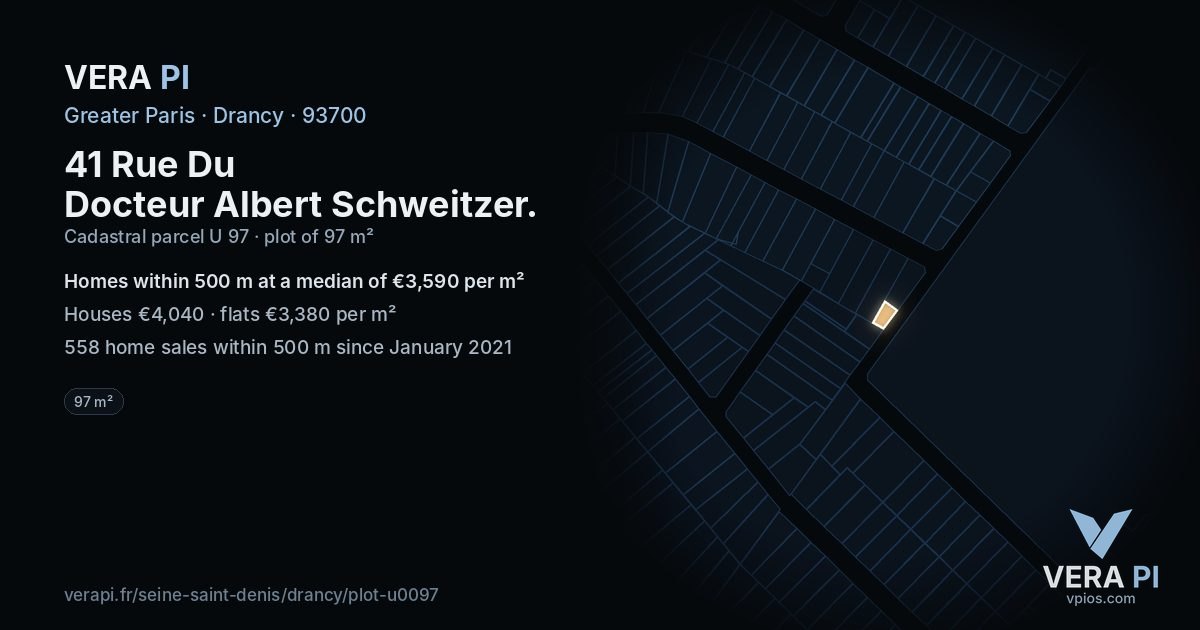 41 Rue Du Docteur Albert Schweitzer, Drancy at night – the plot lit, the parcels around coloured by the prices near them