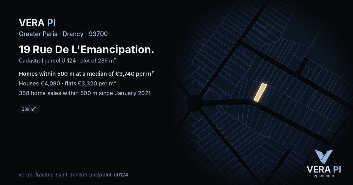 19 Rue De L'Emancipation, Drancy at night – the plot lit, the parcels around coloured by the prices near them