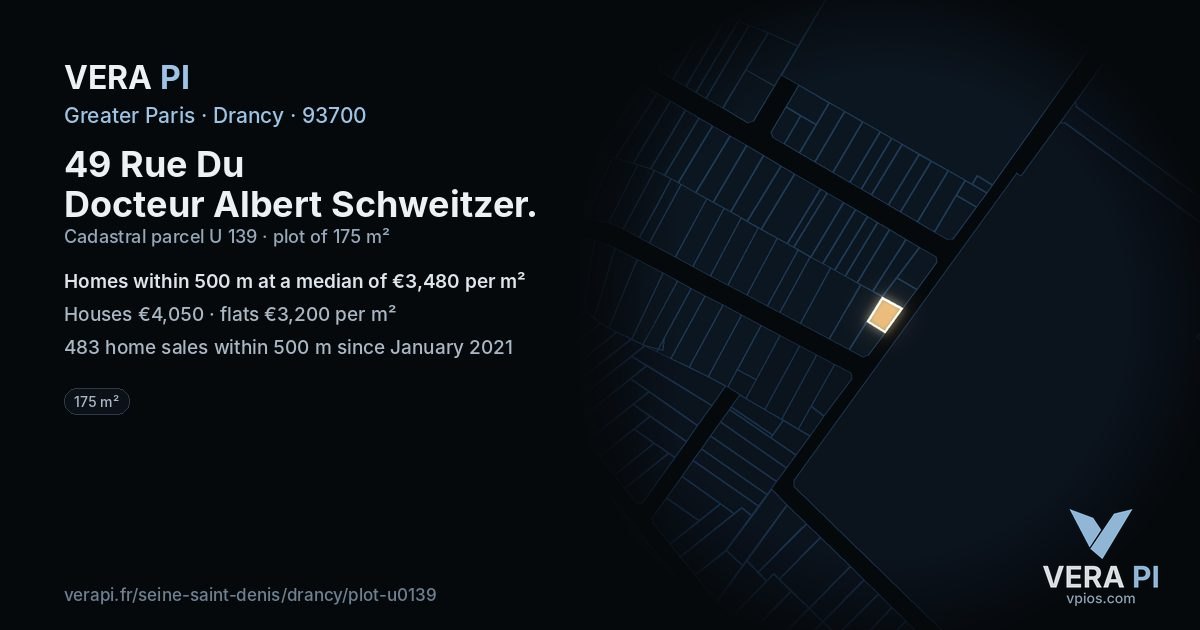 49 Rue Du Docteur Albert Schweitzer, Drancy at night – the plot lit, the parcels around coloured by the prices near them