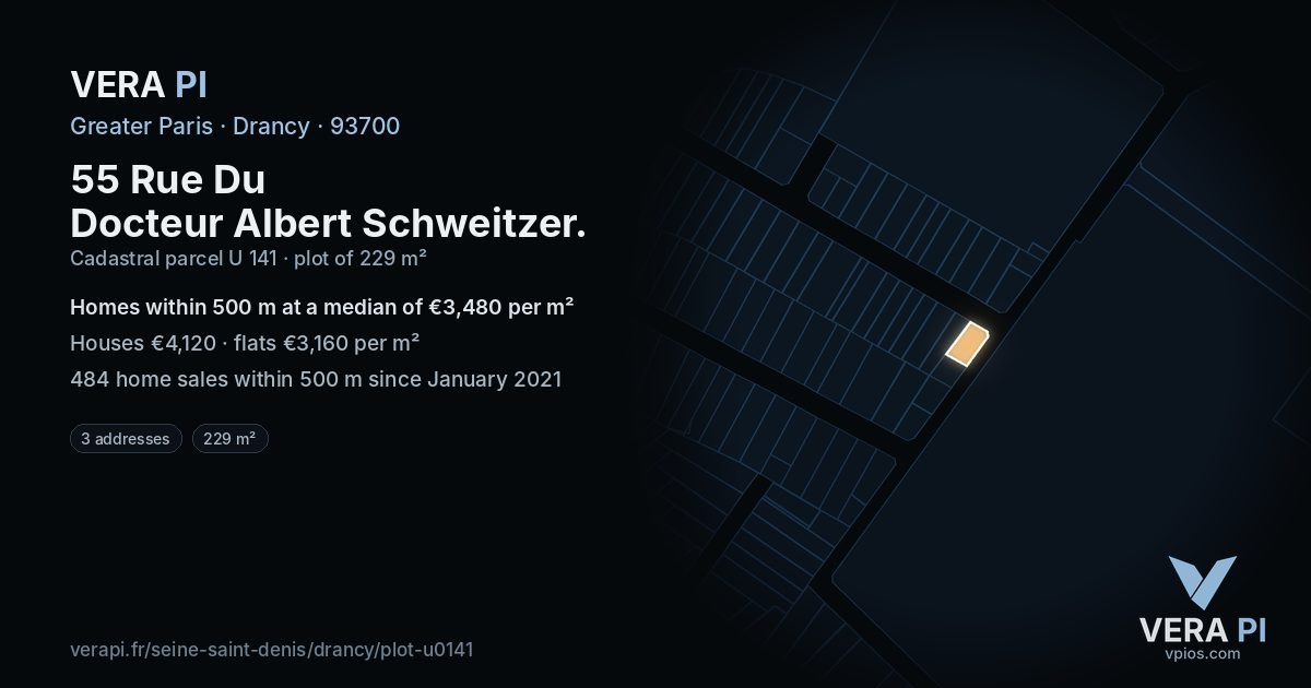 55 Rue Du Docteur Albert Schweitzer, Drancy at night – the plot lit, the parcels around coloured by the prices near them