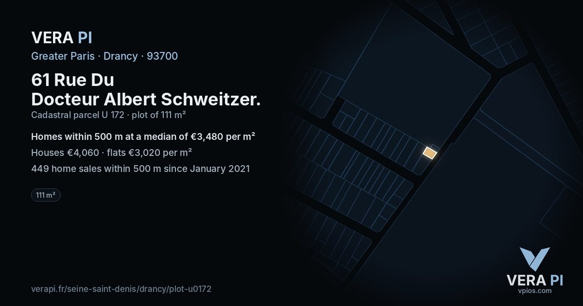 61 Rue Du Docteur Albert Schweitzer, Drancy at night – the plot lit, the parcels around coloured by the prices near them