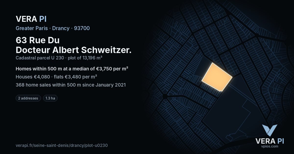 63 Rue Du Docteur Albert Schweitzer, Drancy at night – the plot lit, the parcels around coloured by the prices near them