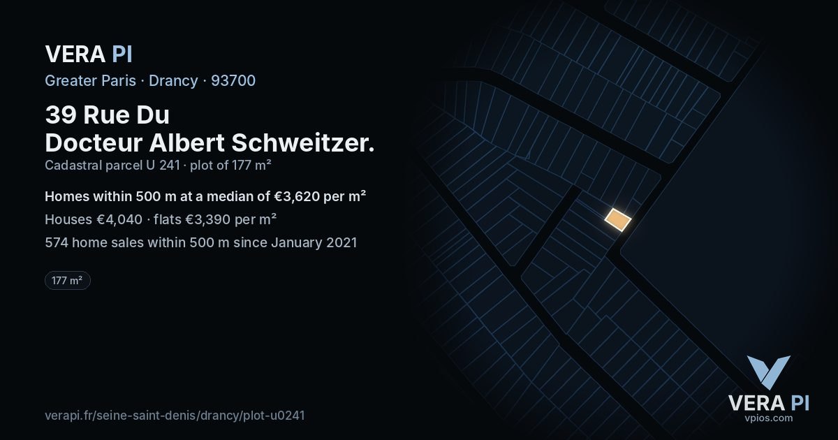 39 Rue Du Docteur Albert Schweitzer, Drancy at night – the plot lit, the parcels around coloured by the prices near them