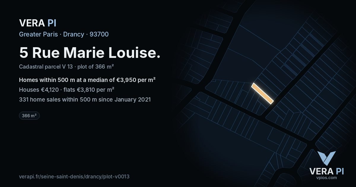 5 Rue Marie Louise, Drancy at night – the plot lit, the parcels around coloured by the prices near them