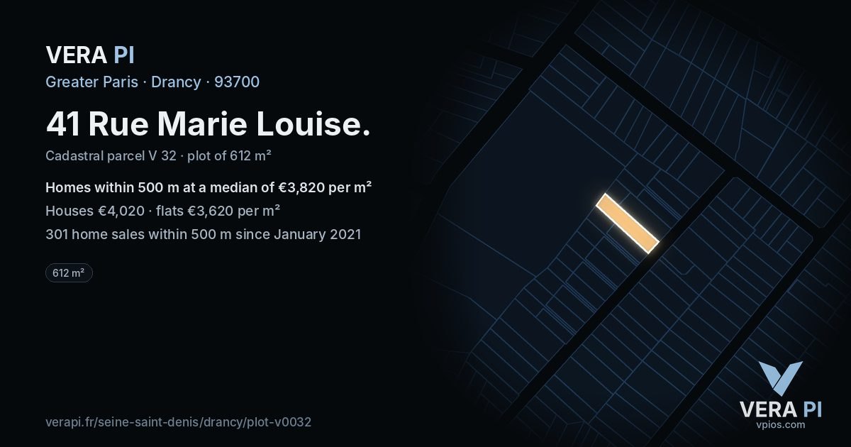 41 Rue Marie Louise, Drancy at night – the plot lit, the parcels around coloured by the prices near them