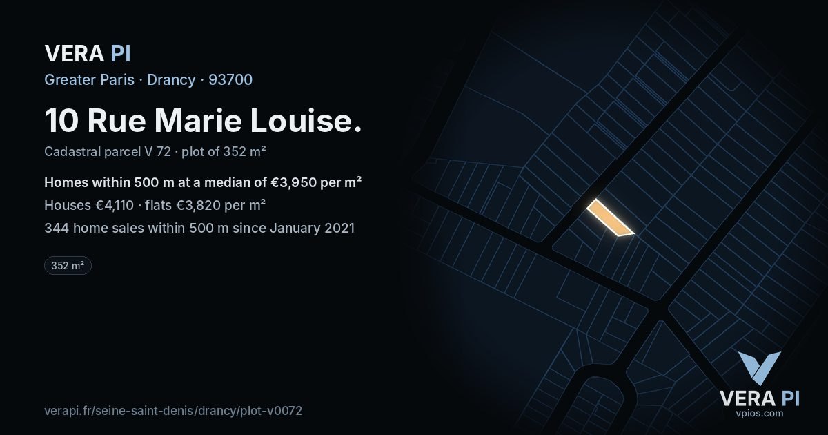 10 Rue Marie Louise, Drancy at night – the plot lit, the parcels around coloured by the prices near them