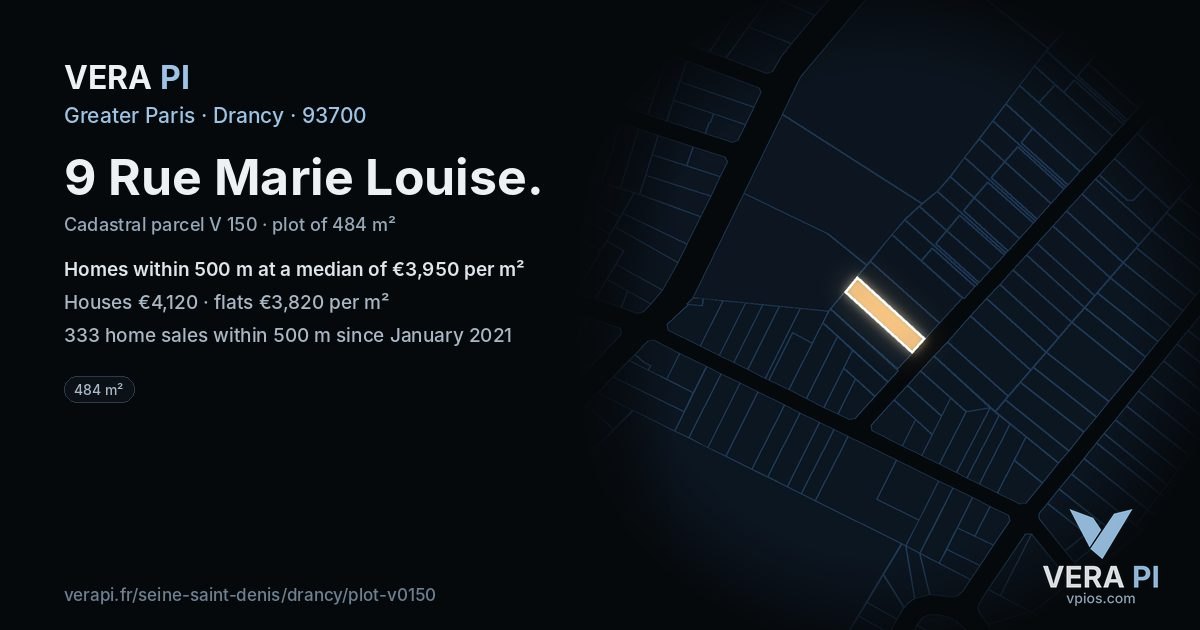 9 Rue Marie Louise, Drancy at night – the plot lit, the parcels around coloured by the prices near them