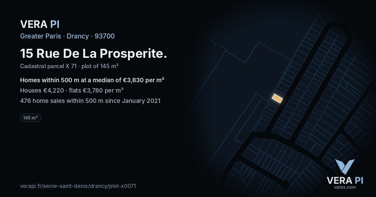 15 Rue De La Prosperite, Drancy at night – the plot lit, the parcels around coloured by the prices near them
