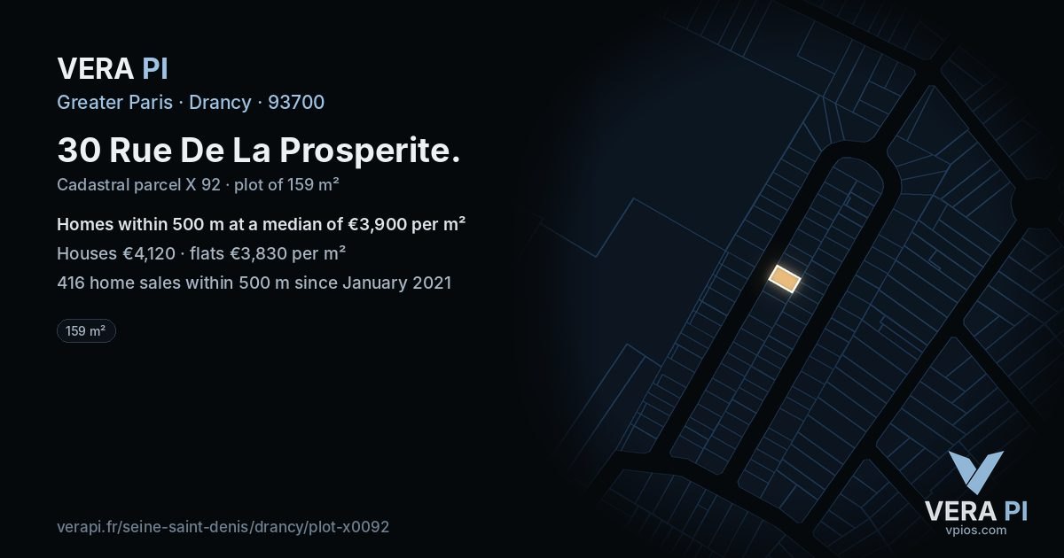 30 Rue De La Prosperite, Drancy at night – the plot lit, the parcels around coloured by the prices near them