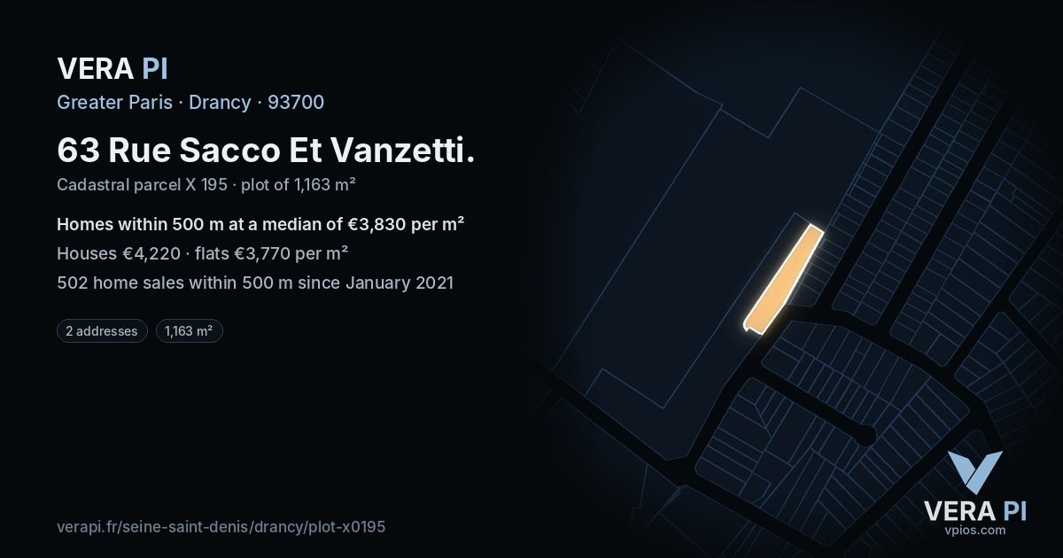 63 Rue Sacco Et Vanzetti, Drancy at night – the plot lit, the parcels around coloured by the prices near them