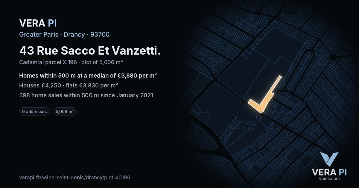 43 Rue Sacco Et Vanzetti, Drancy at night – the plot lit, the parcels around coloured by the prices near them