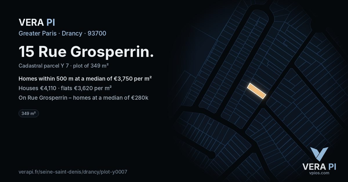 15 Rue Grosperrin, Drancy at night – the plot lit, the parcels around coloured by the prices near them