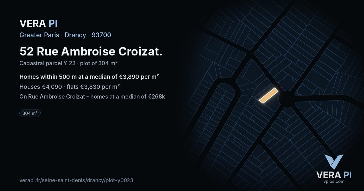 52 Rue Ambroise Croizat, Drancy at night – the plot lit, the parcels around coloured by the prices near them