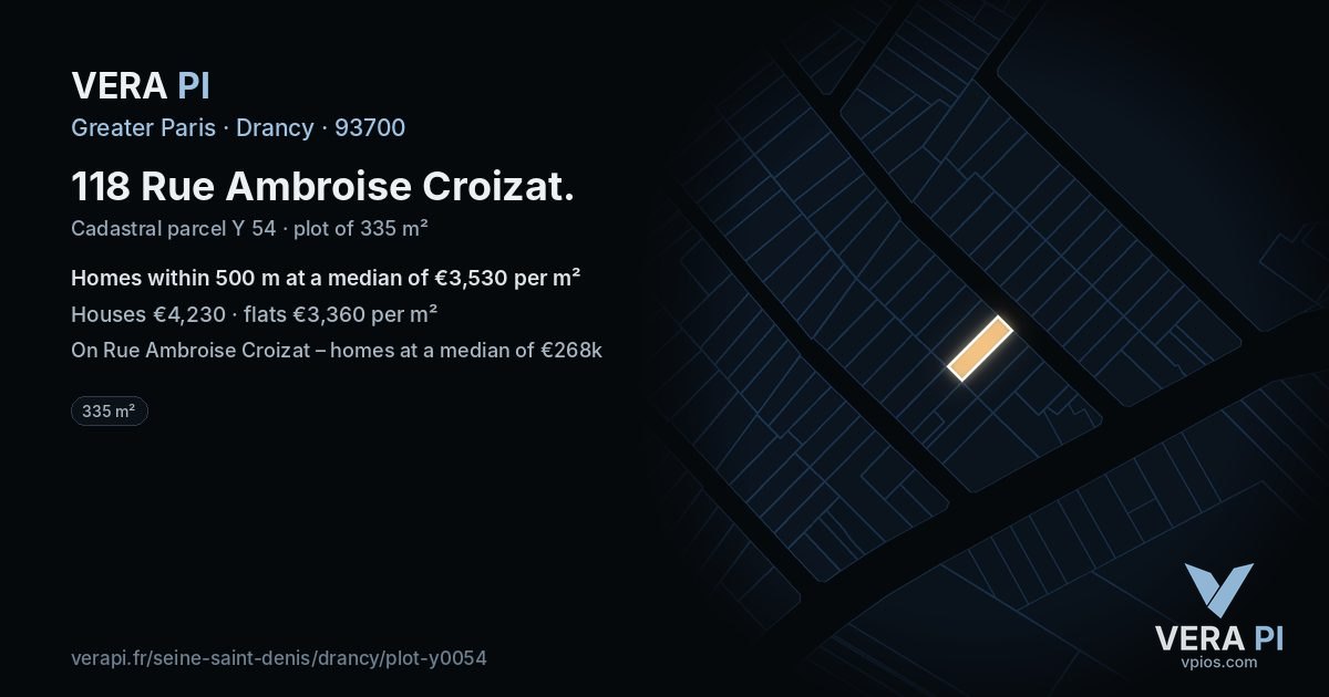 118 Rue Ambroise Croizat, Drancy at night – the plot lit, the parcels around coloured by the prices near them