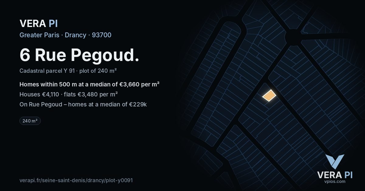 6 Rue Pegoud, Drancy at night – the plot lit, the parcels around coloured by the prices near them