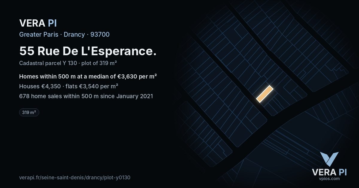 55 Rue De L'Esperance, Drancy at night – the plot lit, the parcels around coloured by the prices near them