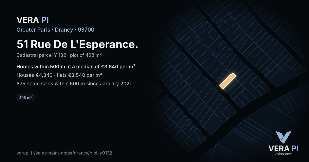 51 Rue De L'Esperance, Drancy at night – the plot lit, the parcels around coloured by the prices near them