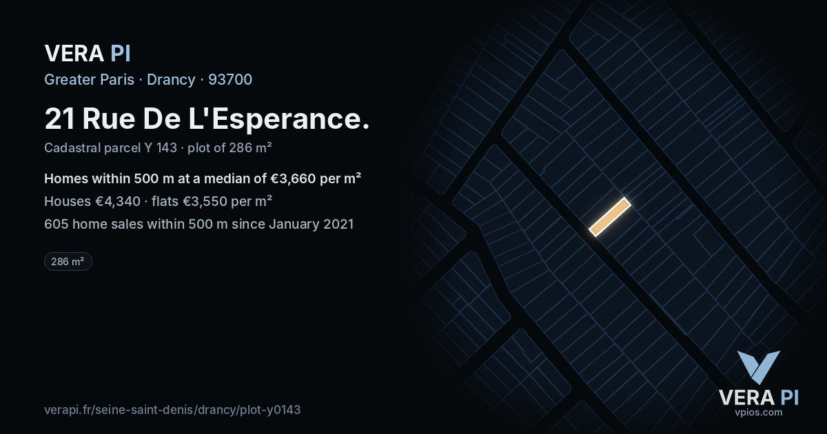21 Rue De L'Esperance, Drancy at night – the plot lit, the parcels around coloured by the prices near them