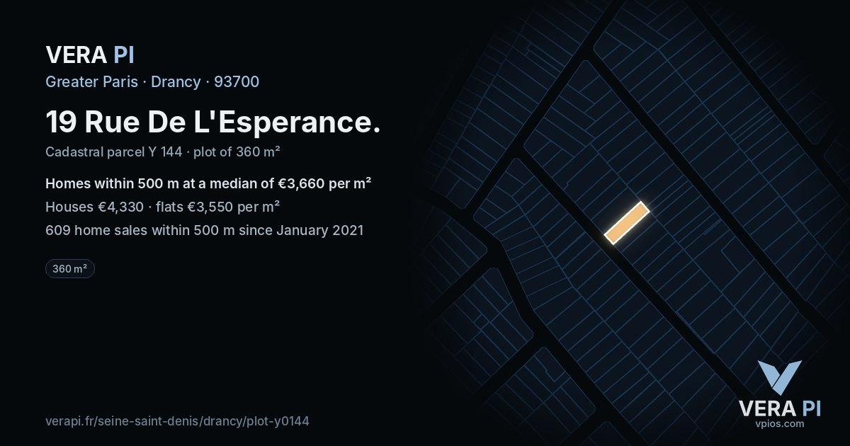 19 Rue De L'Esperance, Drancy at night – the plot lit, the parcels around coloured by the prices near them