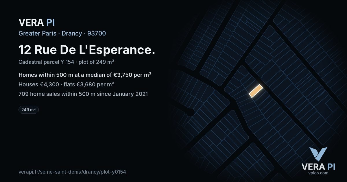 12 Rue De L'Esperance, Drancy at night – the plot lit, the parcels around coloured by the prices near them