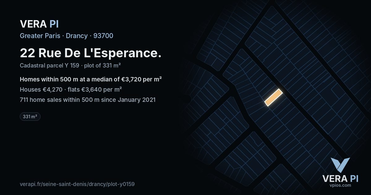 22 Rue De L'Esperance, Drancy at night – the plot lit, the parcels around coloured by the prices near them