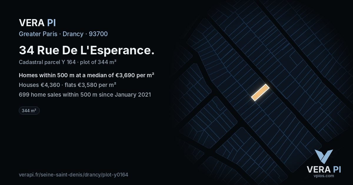 34 Rue De L'Esperance, Drancy at night – the plot lit, the parcels around coloured by the prices near them