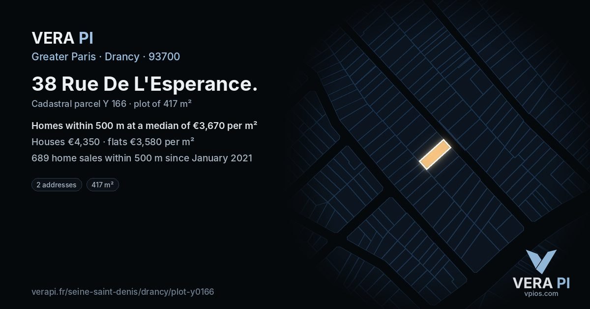 38 Rue De L'Esperance, Drancy at night – the plot lit, the parcels around coloured by the prices near them