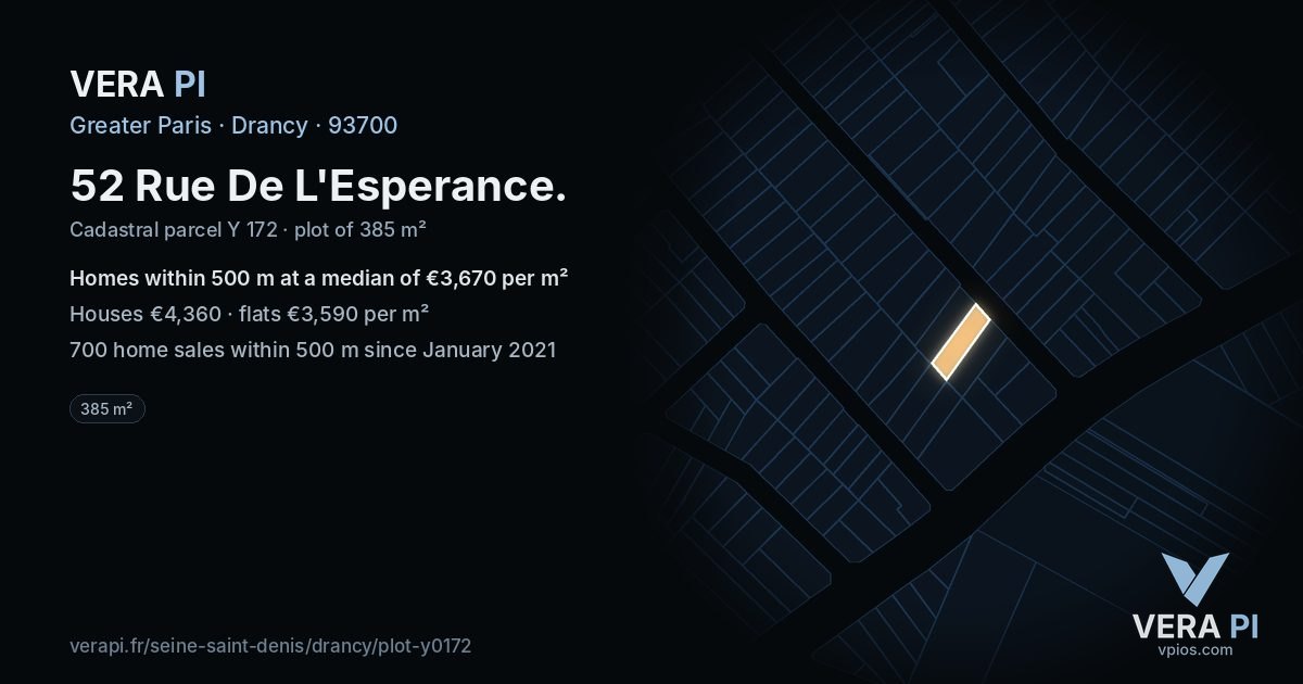 52 Rue De L'Esperance, Drancy at night – the plot lit, the parcels around coloured by the prices near them