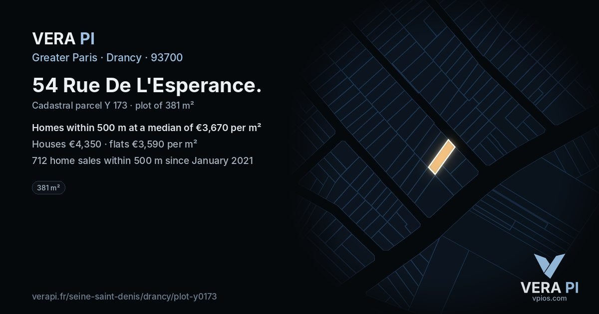 54 Rue De L'Esperance, Drancy at night – the plot lit, the parcels around coloured by the prices near them