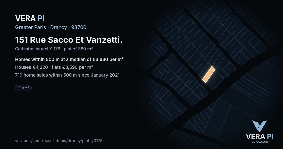 151 Rue Sacco Et Vanzetti, Drancy at night – the plot lit, the parcels around coloured by the prices near them