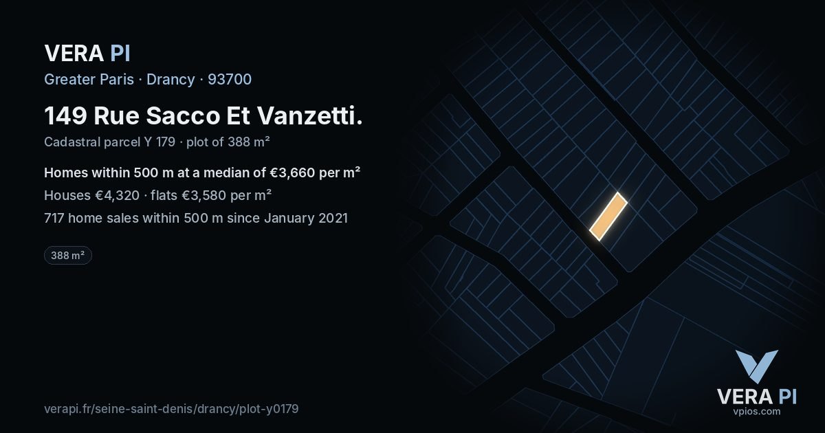 149 Rue Sacco Et Vanzetti, Drancy at night – the plot lit, the parcels around coloured by the prices near them